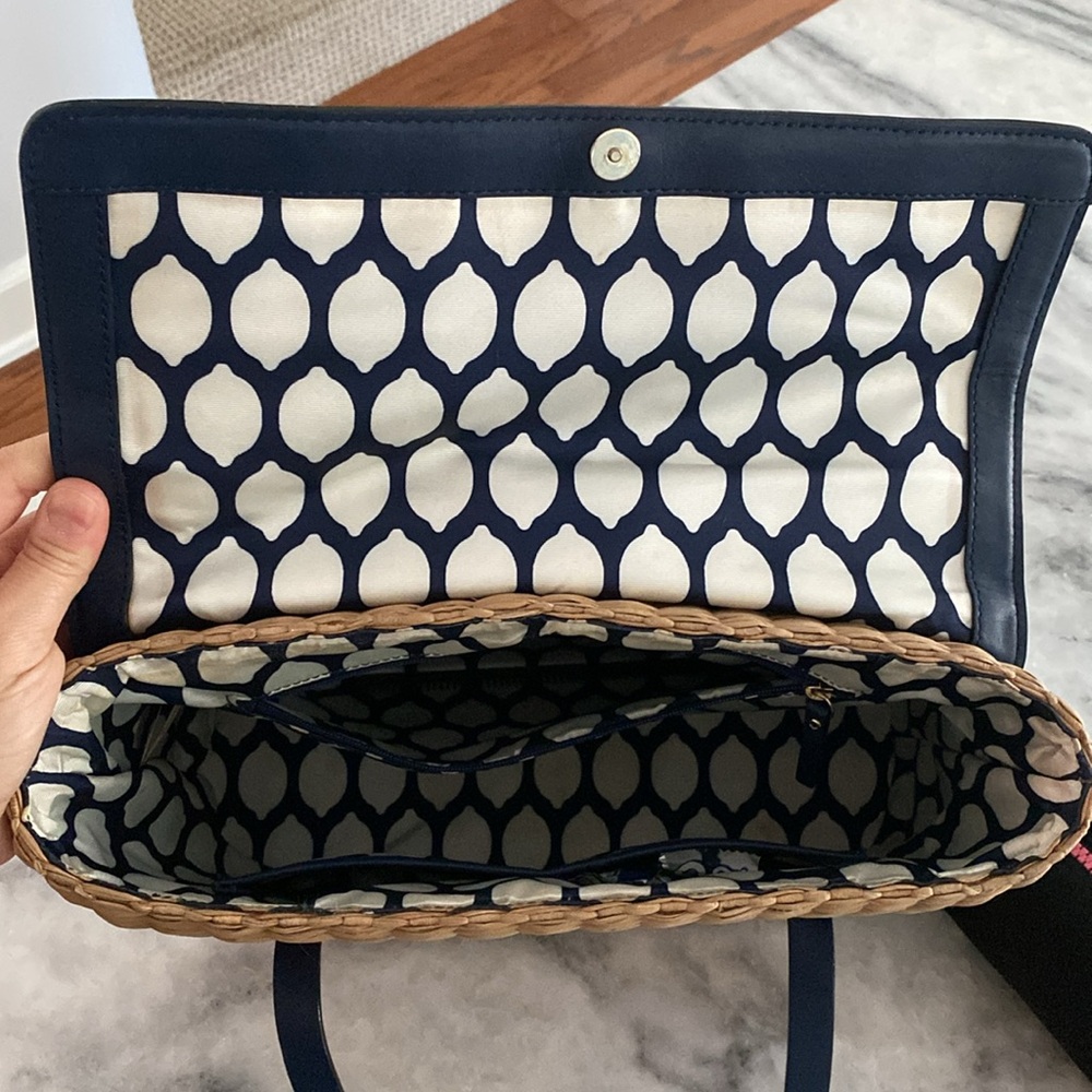 Kate Spade navy blue and wicker purse - Picture 4 of 5